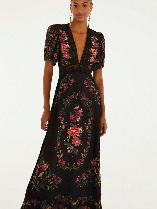 FARM Rio Dresses & Skirts - FARM Rio Black Floral V-Neck Maxi Dress (brand new)